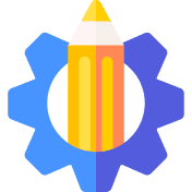 pencil symbol in the middle of a gear